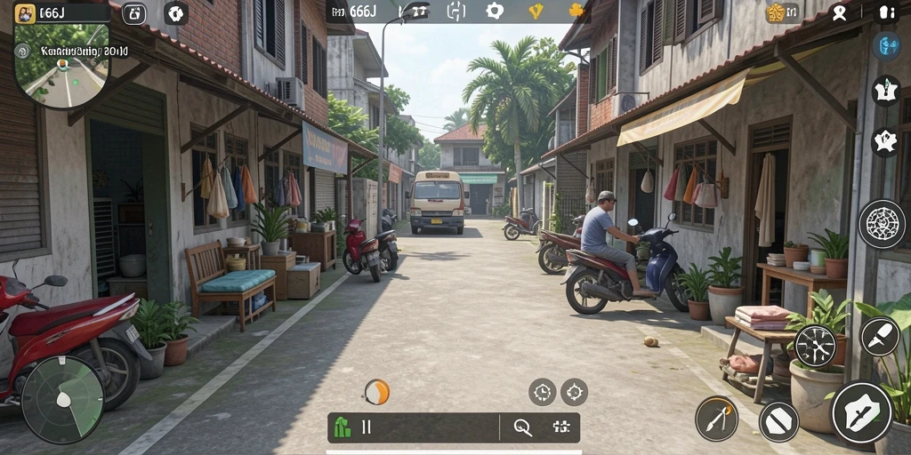 Tampilan screenshot menunjukkan karakter sedang berinteraksi dalam gameplay Simulasi.