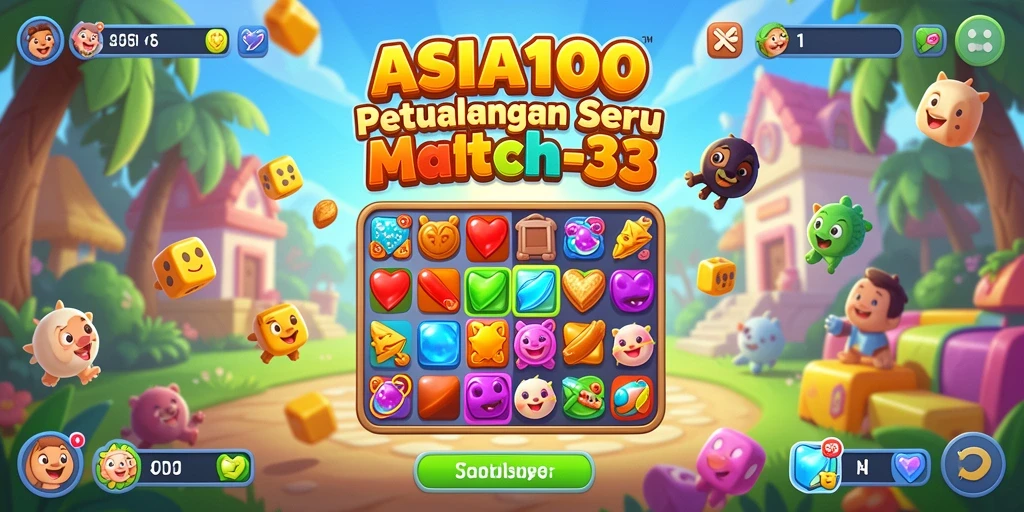 Tampilan gameplay ASIA100 yang penuh warna dengan kombinasi item seru.
