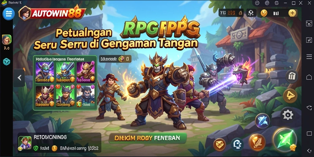 Screenshot AUTOWIN88 menampilkan karakter bertarung melawan monster di dunia fantasi.