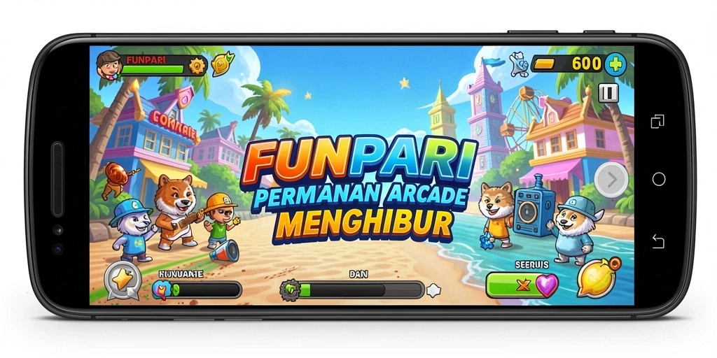 Tampilan gameplay <strong>FUNPARI</strong> yang penuh warna dan menantang.