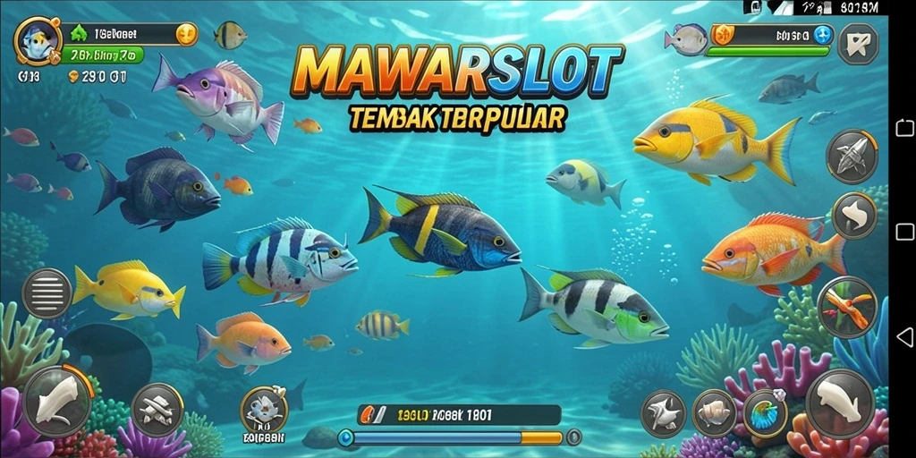 Tampilan gameplay <strong>MAWARSLOT</strong> yang menampilkan aksi menembak ikan yang seru.
