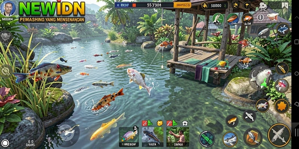 Screenshot NEWIDN menampilkan gameplay memancing yang seru dan menakjubkan.