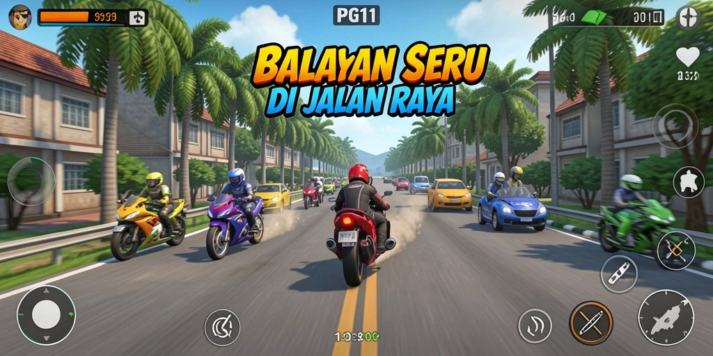 Tampilan gameplay PG11 yang mendebarkan di sirkuit balap.