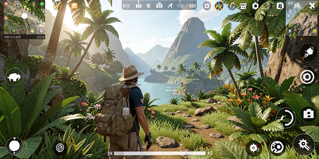 Screenshot gameplay RAJACAIR menampilkan petualangan di dunia terbuka yang luas.