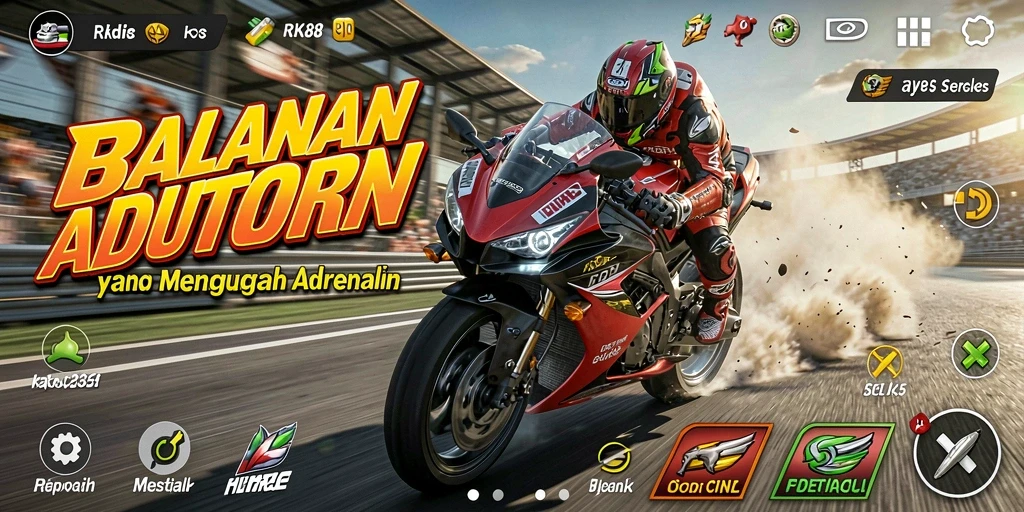 Tampilan gameplay seru RK88 dengan balapan motor yang mendebarkan.