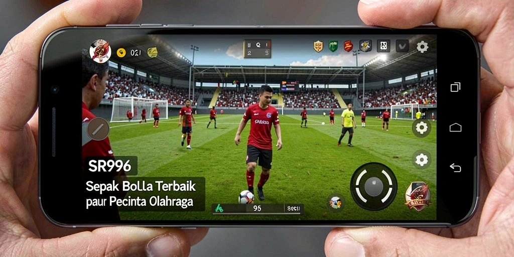 Tangkapan layar gameplay SR996 yang menampilkan aksi sepak bola yang mendebarkan.