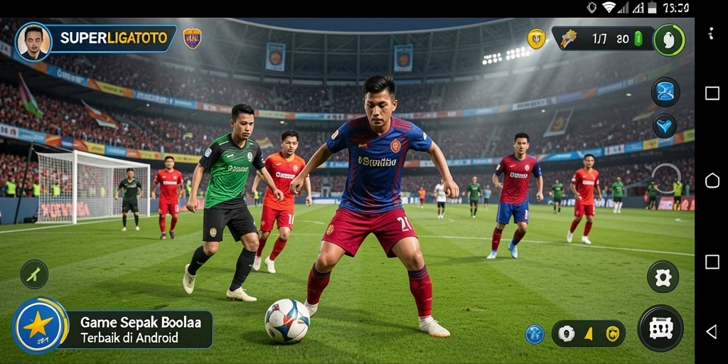 Tampilan utama gameplay <strong>SUPERLIGATOTO</strong> yang memukau dengan aksi sepak bola yang dinamis.