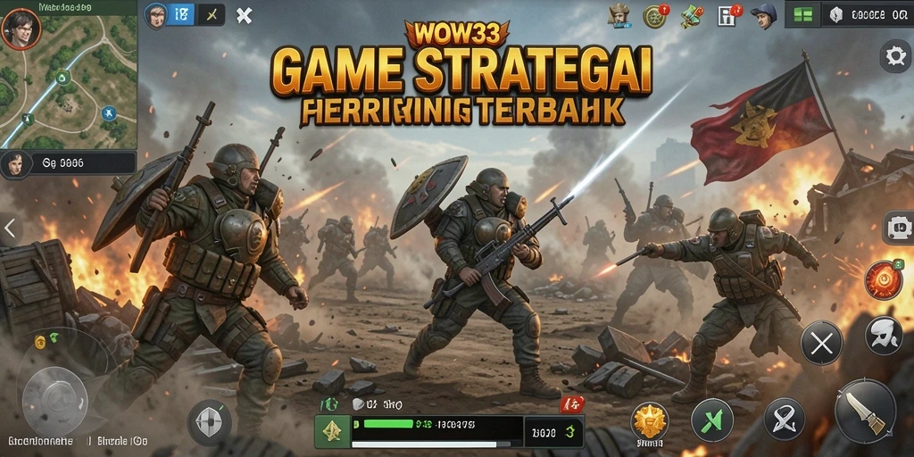 Screenshot WOW33 menampilkan pertempuran epik dan pembangunan kerajaan.